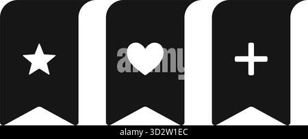 Bookmark badge ribbons in star, heart and plus sign icons. Vector illustration Stock Vector