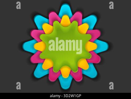 Multicolored star shapes on the black background. Colorful abstract smooth label vector design Stock Vector