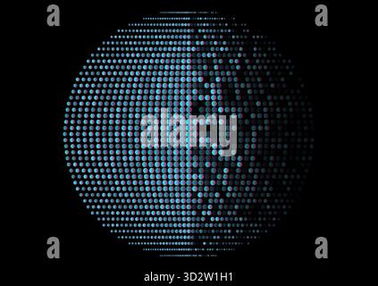 Blue purple sphere of tech halftones dots abstract minimal background. Neon 3d effect, geometric futuristic vector design Stock Vector