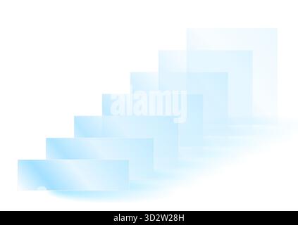 Transparent 3D blue glass panels on a white background with depth and modern minimal aesthetic. Geometric rectangles abstract vector design Stock Vector