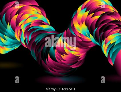 Colorful circles arranged in a 3d wave shape, abstract tech background. Glowing retro vector concept design Stock Vector