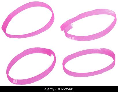 Set of pink highlight circles isolated on white background cut out design elements Stock Photo