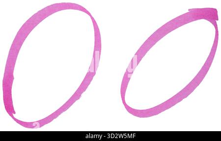 Set of pink highlight circles isolated on white background cut out design elements Stock Photo