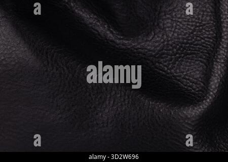 Black Leather Texture with Natural Wrinkles and Grain Stock Photo
