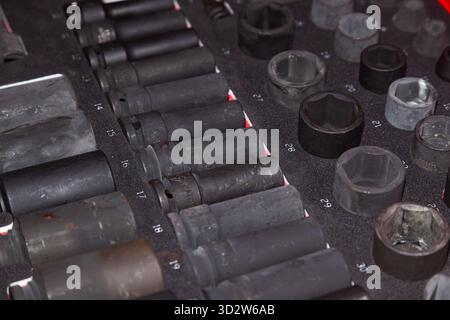 Professional set of socket wrenches with adapters. Stock Photo