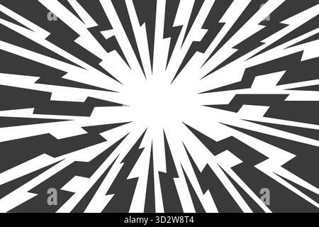 Comic background with radial thunders. Anime vector speed lines cartoon effect. Manga flashes and bolts frame. Electric energy rays and abstract power Stock Vector