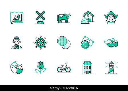 Travel to Netherlands - set of line design style icons Stock Vector