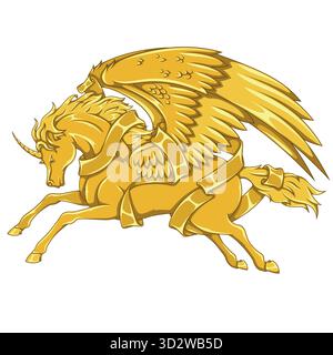 Pegasus with ribbon, winged horse from Greek mythology, winged fantasy creature, unicorn with wings Stock Vector