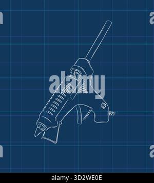 Glue gun illustration drawing in graphic style on blue background Stock Vector