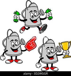 Watering Can Mascot Set 03, Hand Drawn illustrations of Watering Can Mascots in various poses. Stock Vector