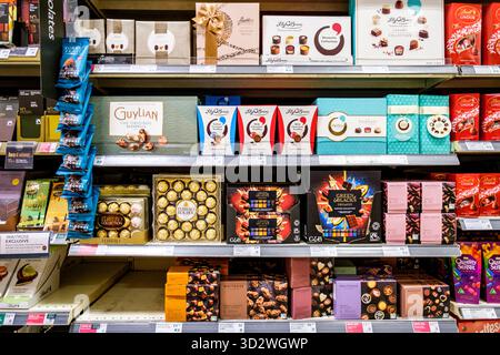 London UK, Novemver 02 2025, Selection Of Boxes Of Popular British Luxury Milk and Dark Chocolates Stock Photo