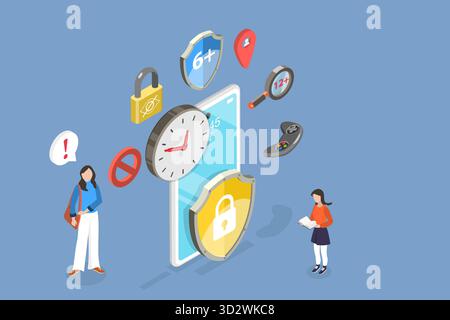 3D Isometric Flat Conceptual Illustration of Parental Control Software, Internet Safity 3D Isometric Flat Conceptual Illustration of Parental Control Software, Internet Safity Stock Photo