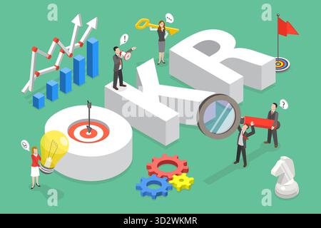 3D Isometric Flat Conceptual Illustration of OKR, Objective Key Result 3D Isometric Flat Conceptual Illustration of OKR, Objective Key Result Stock Photo