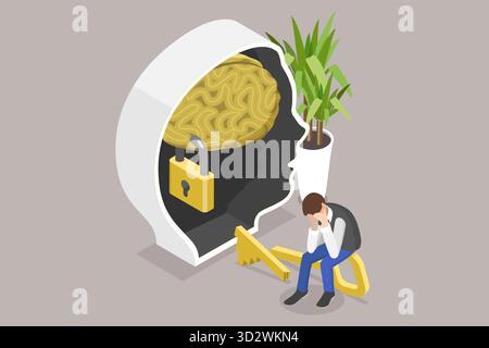 3D Isometric Flat Conceptual Illustration of Fixed Mindset , Human Psychology 3D Isometric Flat Conceptual Illustration of Fixed Mindset , Human Psychology Stock Photo