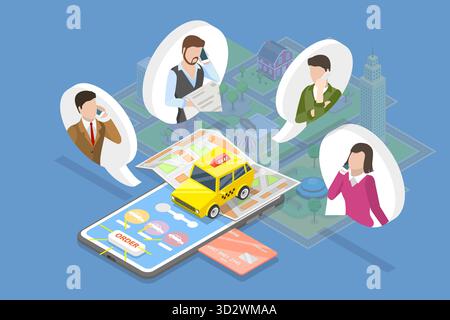 3D Isometric Flat Conceptual Illustration of Taxi Online, City Transportation Service 3D Isometric Flat Conceptual Illustration of Taxi Online, City Transportation Service Stock Photo