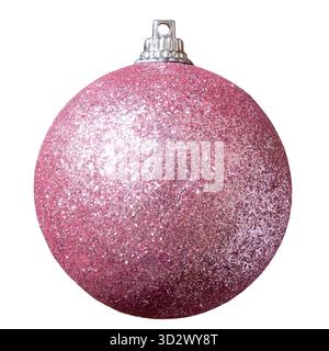 Glittery pink Christmas bauble isolated on white background with clipping path Stock Photo