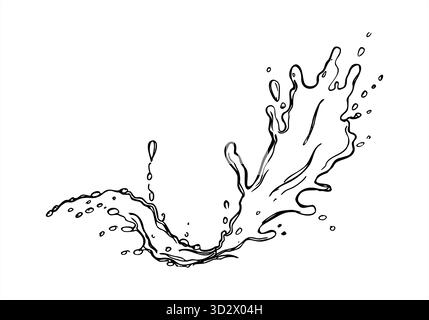 Splash of juice, milk, wine or chocolate with flying drops vector monochrome isolated illustration. Splattering liquid texture with bubbles Stock Vector
