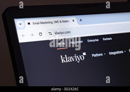 New York, USA - January 22, 2025: Klaviyo website displayed on laptop screen showcasing email marketing and SMS automation tools Stock Photo