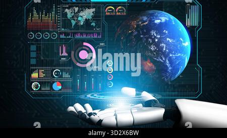 AI-powered global network interface enabling real-time data interaction, virtual assistant support, and artificial intelligence-driven internet commun Stock Photo