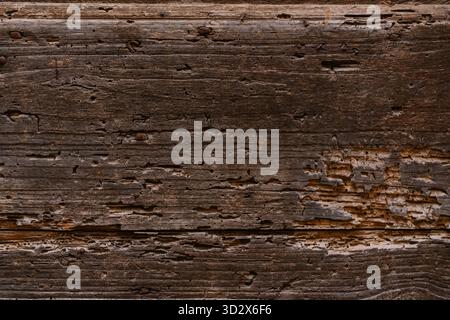 Close-up macro texture of weathered, cracked wooden surface with rich natural lines and organic patterns. A detailed view of aged wood Stock Photo