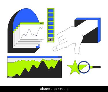 Dashboard elements and data evaluation 2D cartoon objects set Stock Vector