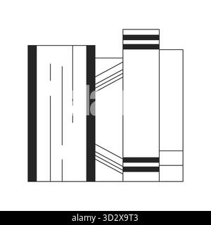 Upright books standing in row 2D line object Stock Vector