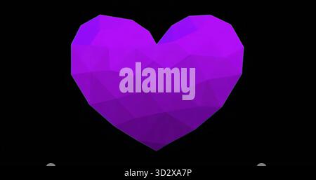 Floating faceted low-polygon heart shape showing purple-magenta gradient over deep black void Stock Photo