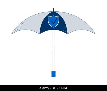 Protective umbrella with security shield emblem 2D doodle object Stock Vector