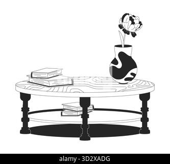 Coffee table styling with vase and books 2D line object Stock Vector