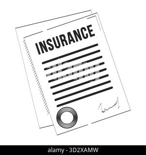 Insurance document with seal and signature doodle linear object Stock Vector