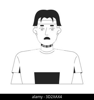 Chinese man with dizzy face expression 2D line character Stock Vector