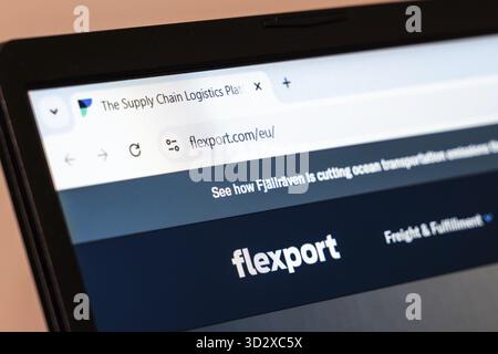 New York, USA - January 10, 2025: Flexport website highlighting global logistics and supply chain solutions Stock Photo