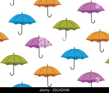 Pattern of multicoloured umbrellas. Isolated white background. Vector illustration. Stock Vector