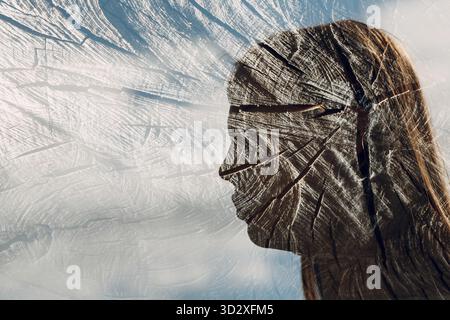 Pretty young woman outdoor in the park at summer. Multiple exposure image Stock Photo