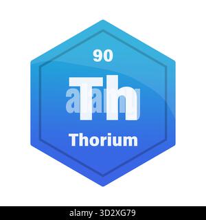Thorium chemical element tile. Atomic number ninety. Th sign Vector icon. Turquoise blue gradient hexagon. EPS 10. Stock Vector