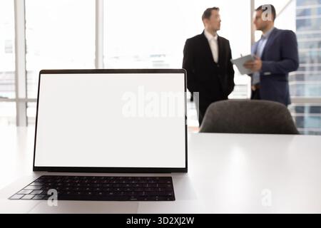 Open laptop with blank white copy space on screen Stock Photo