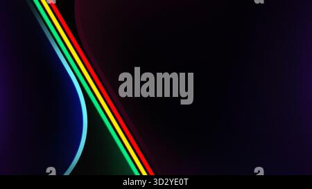 Colorful and glowing lines on black background with copy space. Abstract high resolution grainy and modern background. Stock Photo