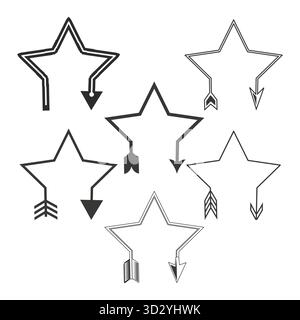 Outline stars arrows. Direction pointer symbols. Minimalist star Vector icons. Contour graphic elements. EPS 10. Stock Vector