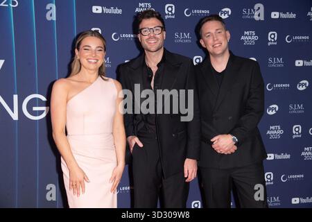 London, UK. 03 Nov, 2025. Pictured: (L-R) - Sian Welby, Jordan North, Chris Stark attends The Music Industry Trusts Award 2025 at Grosvenor House. Credit: Justin Ng/Alamy Live News Stock Photo