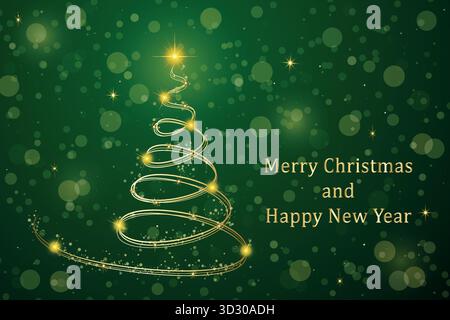Christmas background. Christmas tree with bokeh on a green background. Stock Vector