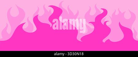 Pink flame seamless pattern in y2k aesthetic with heart elements Stock Vector