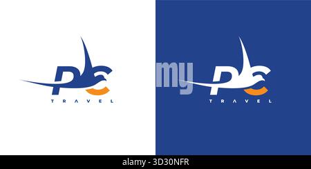Modern and unique PC initial Travel logo design Stock Vector