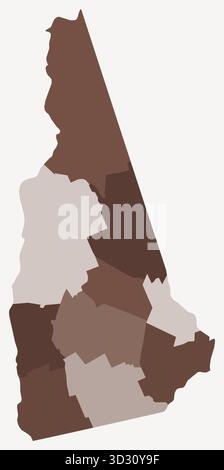 Map of New Hampshire with counties. A simple state border map with county divisions, presented in a brown color palette. Stock Vector