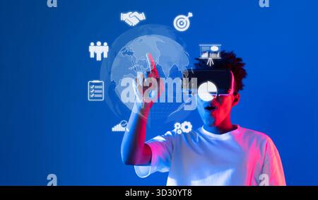 Explore the intersection of virtual reality and business solutions in a modern setting, showcasing innovative strategies for data and payment networks Stock Photo