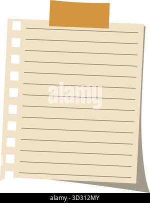 Vintage lined notepad paper with a torn edge and orange tape, perfect for capturing ideas and reminders Stock Vector