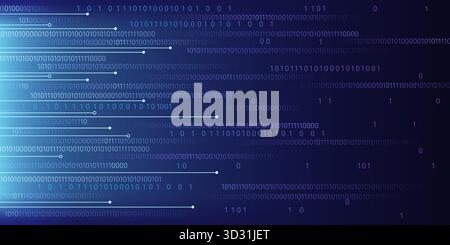 Binary code matrix on blue cyber background with abstract data streams and glowing lines. Technology concept with computer numbers in digital network pattern for futuristic programming visualization. Stock Vector