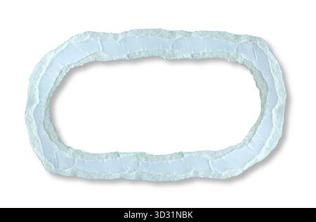 Oval-shaped layered frame created from white paper or cardboard with rough torn edges. Frame layered irregular appearance where inner edge of tear rev Stock Photo