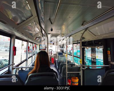 Rear View Inside Modern City Bus in China Stock Photo