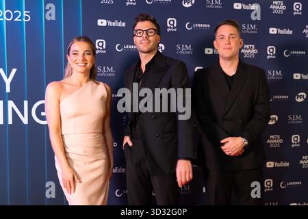 London, United Kingdom. 3rd November 2025. Sian Welby, Jordan North and Chris Stark arrive at the Grosvenor for the Music Industry Trust Awards. Cristina Massei/Alamy Live News Stock Photo