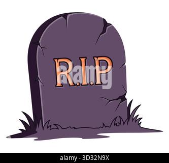 Cartoon gravestone with the letters rip on it and some grass at the bottom Stock Vector